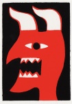 devil linocut greeting card